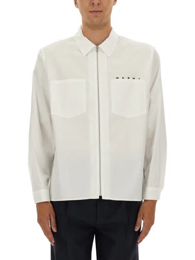 Marni White Woven Cotton Shirt In Multi