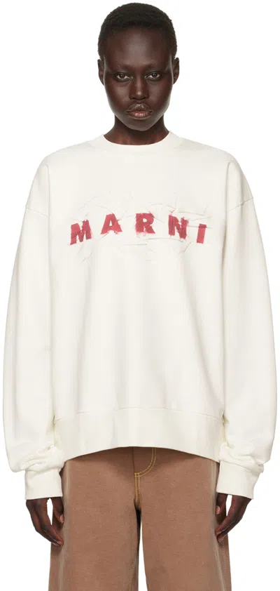 Marni White Wrinkled Logo Sweatshirt In Low02 Natural White