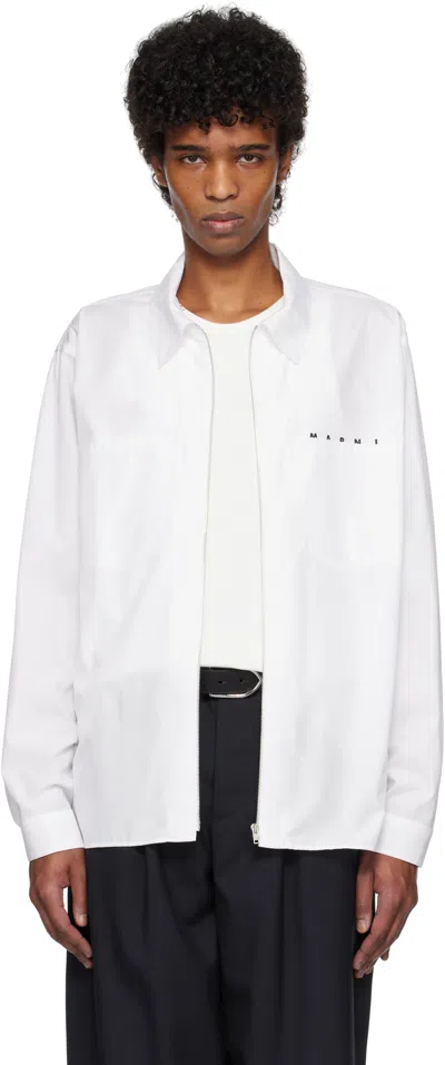Marni White Zip Hidden Logo Shirt In Low01 Lily White