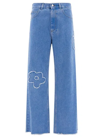 Marni Mid Rise Blue Jeans With Patch Detail
