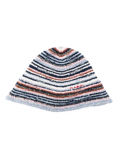Marni Wide-brim Knitted Hat In Blue