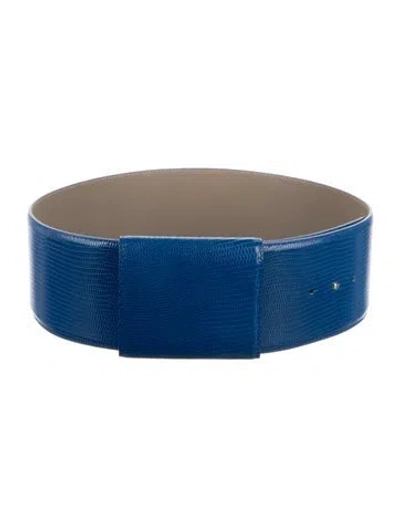Pre-owned Marni Wide Embossed Leather Waist Belt In Blue