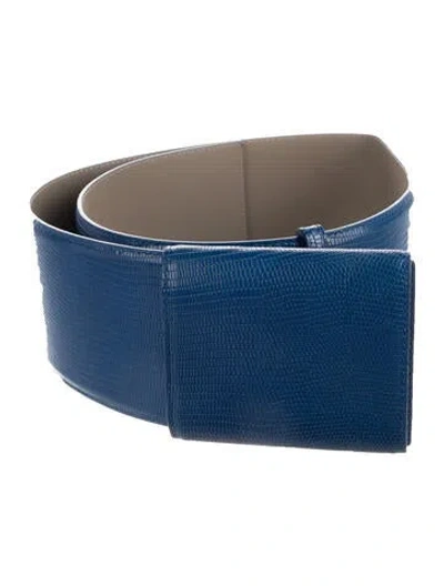 Pre-owned Marni Wide Embossed Leather Waist Belt In Blue