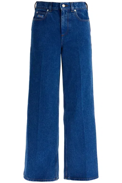 Marni Denim Wide Leg Mid Rise Jeans In Blue
