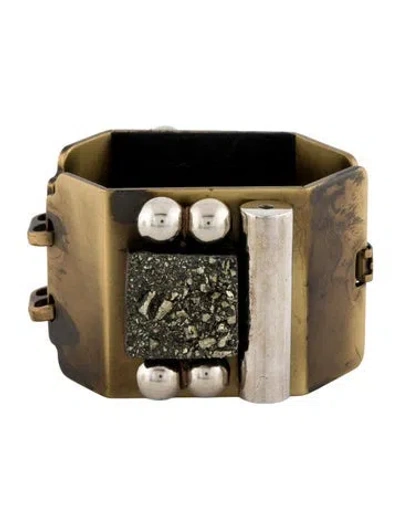 Pre-owned Marni Wide Hinged Stone Bangle Bracelet, 5.5" In Silver