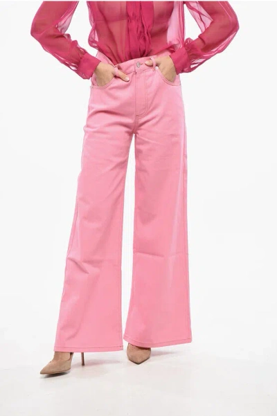 Marni Wide Leg 5 Pockets Pants With Logo-button In Pink