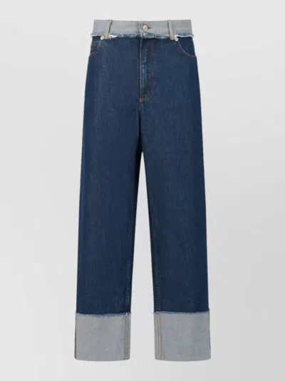 Marni Wide Leg Bleached Denim Trousers Cuffs In Blue