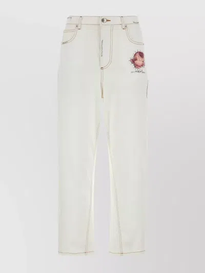 Marni Wide Leg Denim Trousers With Embroidered Detail In White