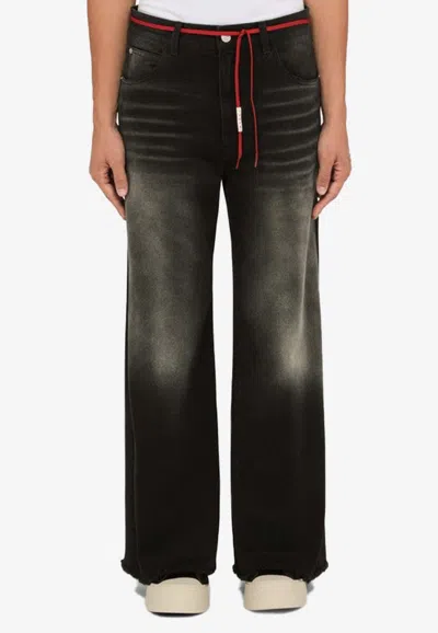 Marni Wide-leg Drawstring Washed Jeans In Black
