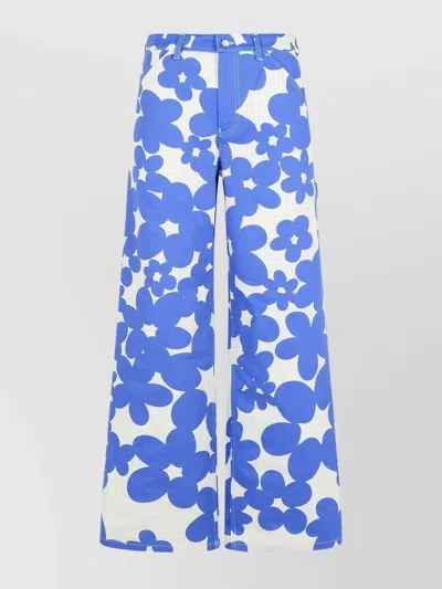 MARNI WIDE-LEG FLORAL COTTON TROUSERS