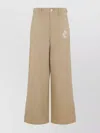 Marni Rose Embroidered Cotton Gabardine Pants In Nude