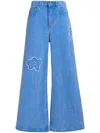 Marni Denim Boyfriend Jeans With Floral Embroidery In Blue
