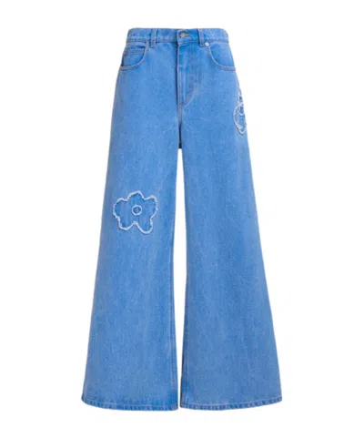 Marni Denim Boyfriend Jeans With Floral Embroidery In Blue