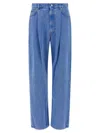 Marni Wide-leg Pleat Jeans With Contrast Stitching And Suede Logo In Blue