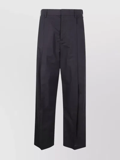 Marni Wide Leg Pleated Trousers With Belt Loops In Blue