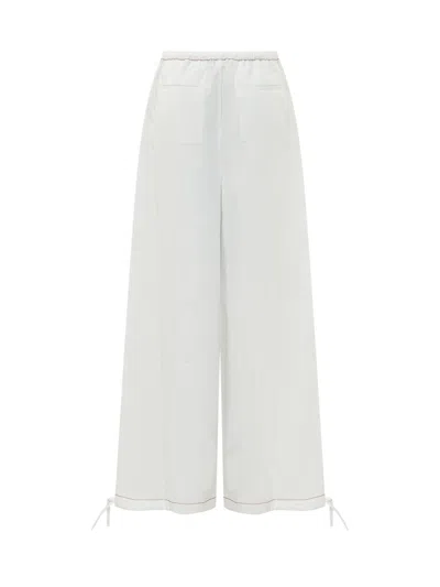Marni Wide Leg Trousers With Adjustable Waist In Bianco