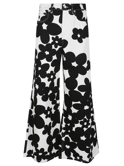 Marni Cotton Trousers With Black And White Dillies Print