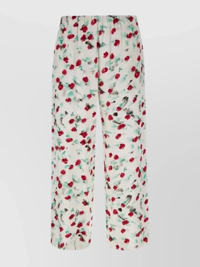 Marni Floral Printed Cropped Satin Trousers In White