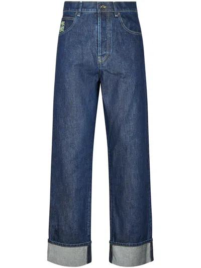 Marni Wide-leg Casual Trousers With Cuffed Hem In Blue