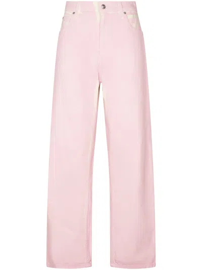 Marni Wide-leg Leather Trousers With Classic Five-pocket Styling In Pink
