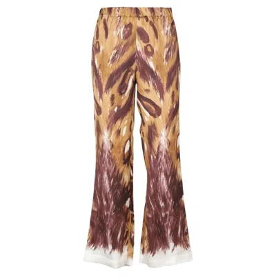 Pre-owned Marni Wild Bunch Sablé Satin Flared Pyjama Pants It 36 Xs Cropped Graphic Print In Brown