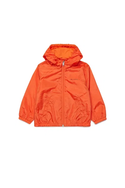 Marni Windbreaker With Printed Logo In Orange