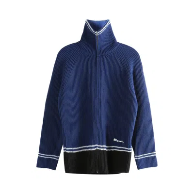 Pre-owned Marni Wolf Patch Wool Alpaca Cardigan 'blue China' | Men's Size 48