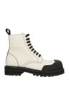 Marni Leather Combat Boots With Contrasting Seams In White