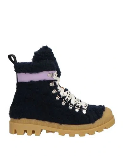 Marni Woman Ankle Boots Midnight Blue Size 6 Textile Fibers, Leather