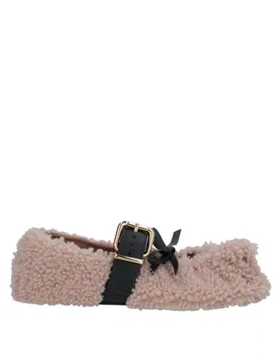 Marni Woman Ballet Flats Antique Rose Size 6 Shearling, Leather In Pink