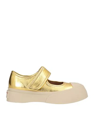 Marni Woman Ballet Flats Gold Size 7 Leather In Animal Print