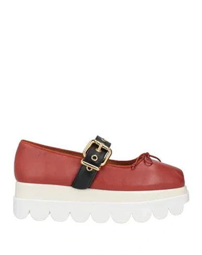 Marni Woman Ballet Flats Rust Size 8 Leather In Red