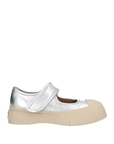 Marni Woman Ballet Flats Silver Size 10 Leather