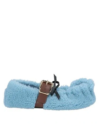 Marni Woman Ballet Flats Sky Blue Size 6 Shearling, Leather