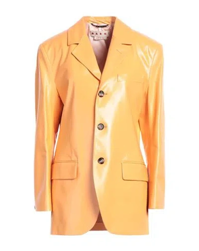 Marni Woman Blazer Apricot Size 0 Lambskin, Cow Leather In Orange
