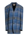Marni Plaid Patterned Single Breasted Blazer In Blue
