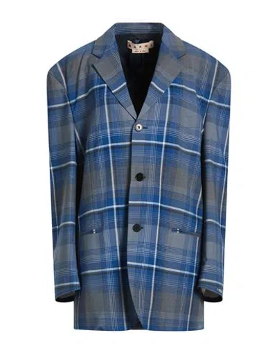 MARNI MARNI WOMAN BLAZER BLUE SIZE 4 POLYESTER, VIRGIN WOOL, ELASTANE