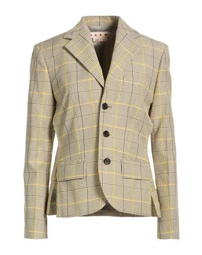 Marni Woman Blazer Khaki Size 6 Virgin Wool, Polyester In Multi