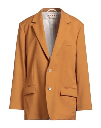 Marni Woman Blazer Mustard Size 10 Virgin Wool, Mohair Wool In Orange