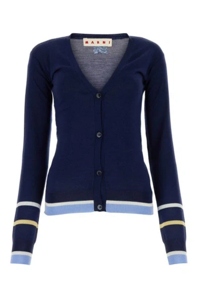 Marni Woman Blue Wool Blend Cardigan