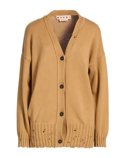 Marni Woman Cardigan Camel Size 10 Cotton In Blue