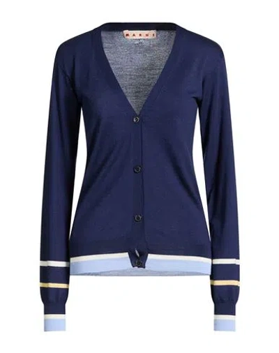 Marni Woman Cardigan Navy Size 4 Virgin Wool, Silk In Blue