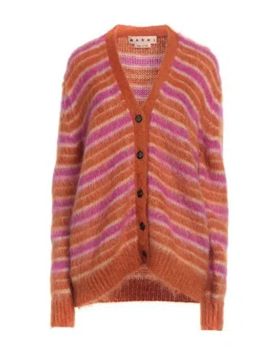 Marni Woman Cardigan Orange Size 8 Mohair Wool, Polyamide, Wool