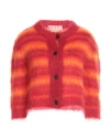 Marni Cropped Striped Mohair-blend Cardigan In Red