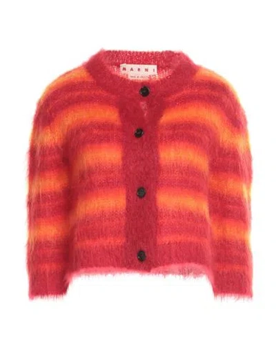 Marni Cropped Striped Mohair-blend Cardigan In Red