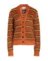 Marni Striped Brushed Cardigan In Red