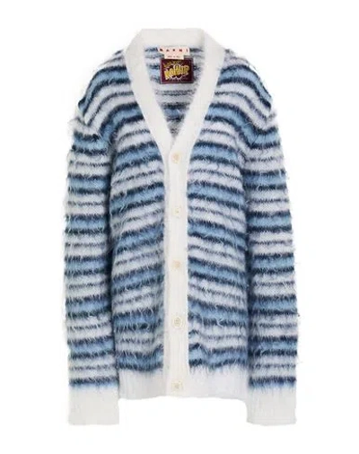 Marni Woman Cardigan Sky Blue Size 16 Mohair Wool, Polyamide