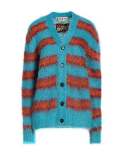 Marni Woman Cardigan Turquoise Size 16 Mohair Wool, Polyamide In Blue