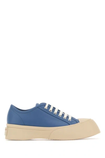Marni Woman Cerulean Blue Leather Sneakers