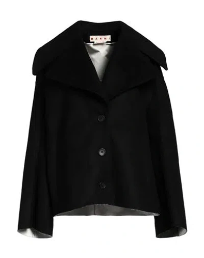 MARNI MARNI WOMAN COAT BLACK SIZE 4 VIRGIN WOOL, POLYAMIDE, ELASTANE, POLYESTER